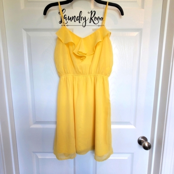 Bright Yellow Mini Ruffle Sweetheart Neck‎ Summer Sun Dress Size Small - Picture 1 of 14